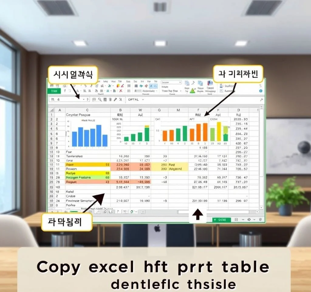 엑셀의 차트나 표를 아래 한글에 연동 복사하려면
